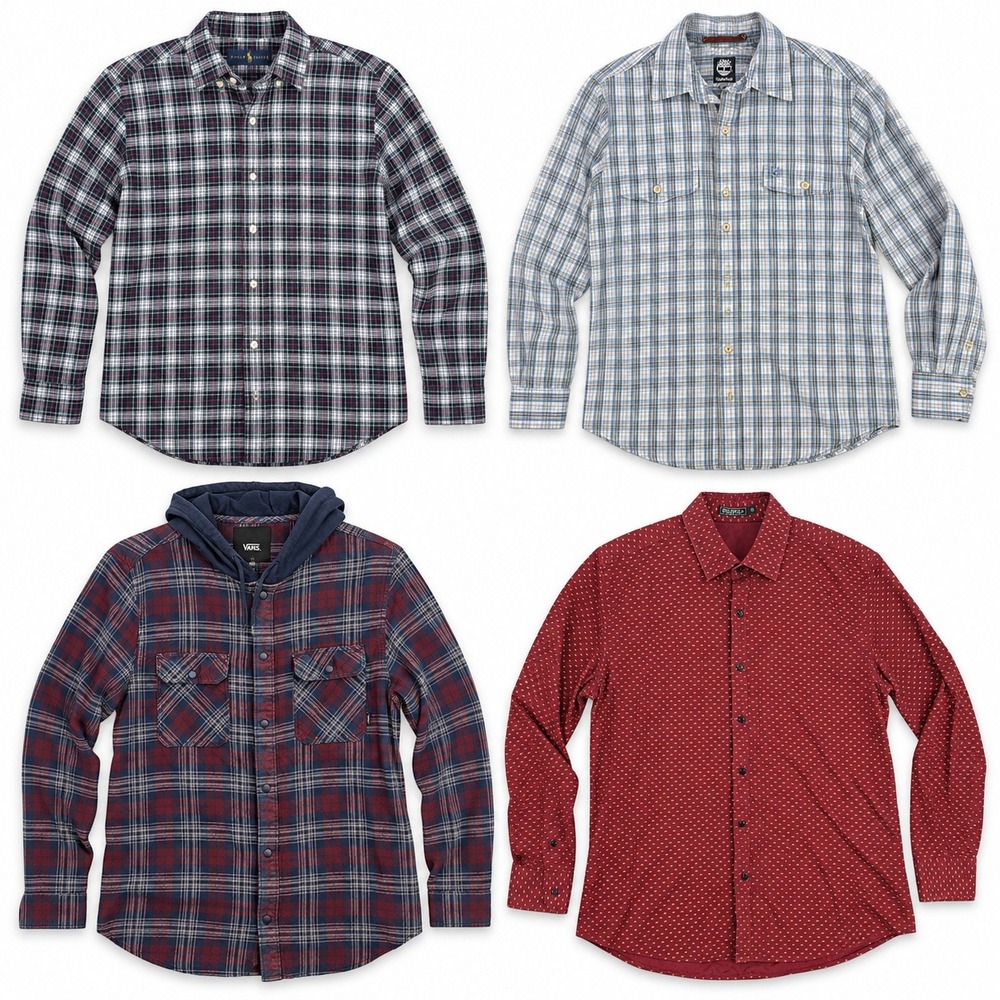 Mixed Brands Lot of 4 Men's M Button-Down Shirts Ralph Lauren Timberland Plaid